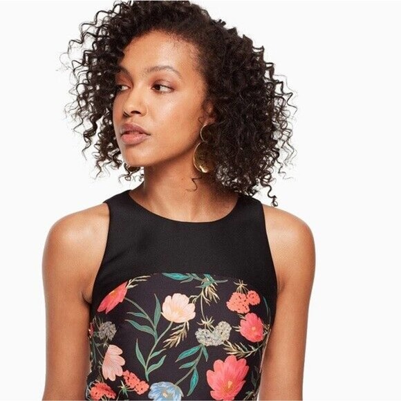 Kate Spade Blossom Mikado Fit and Flare Garden Floral Print Dress Size 4 Black - Picture 3 of 9